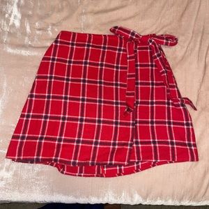 by the way Red Plaid Wrap Tie Mini Skirt size small
